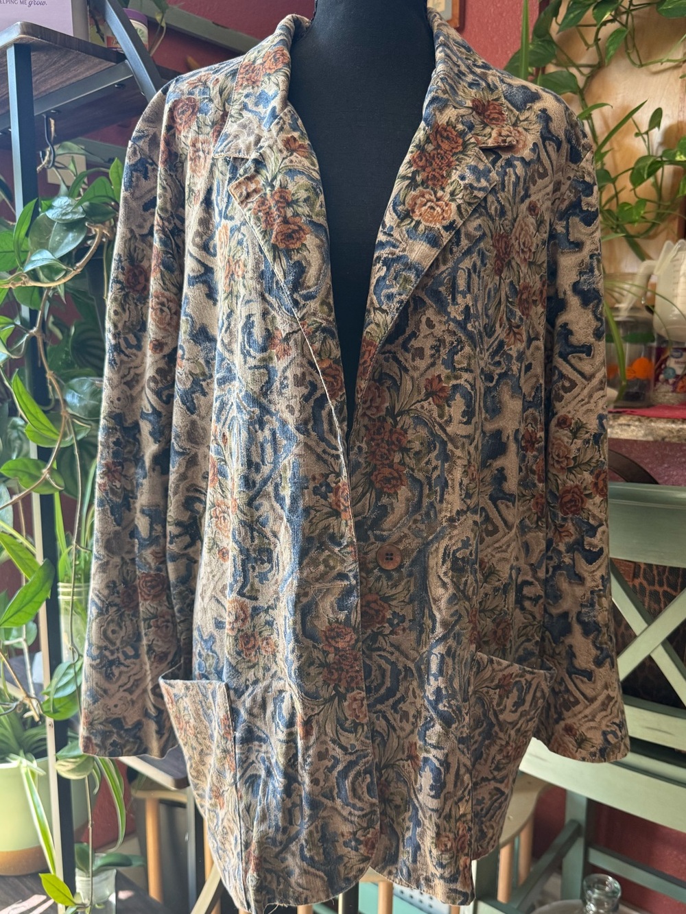 Briggs New York Taupe & Navy Floral Jacquard Blazer